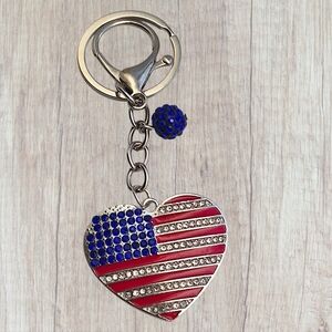 Patriotic Heart Bag Charm / Keychain with Charm
